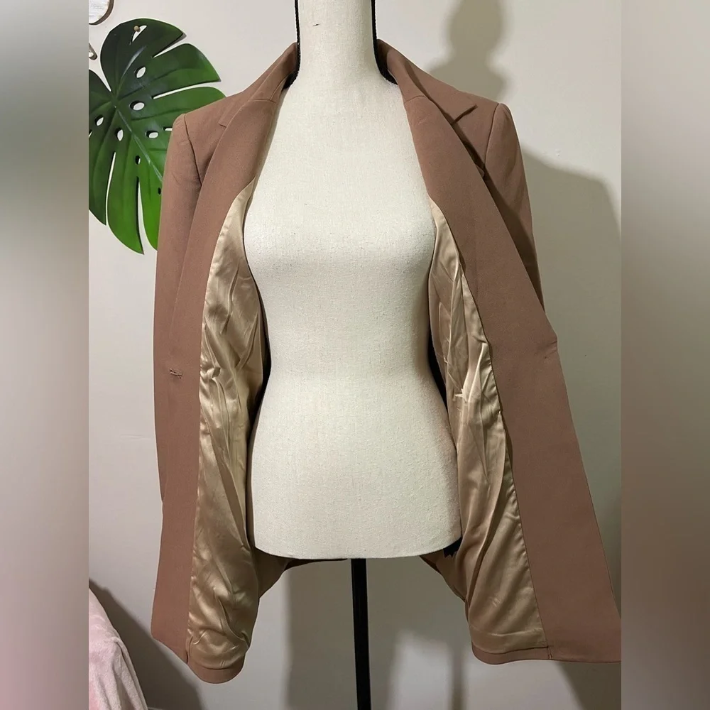 Bardot Camel Tan Single-Button Long Blazer